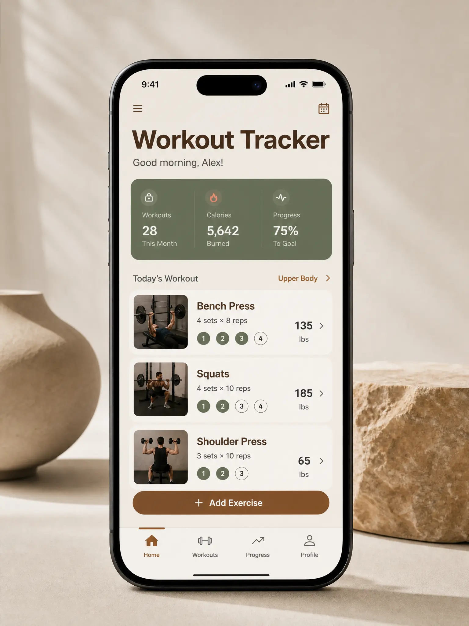 Ray's Gym Tracker app showing a clean exercise logging interface